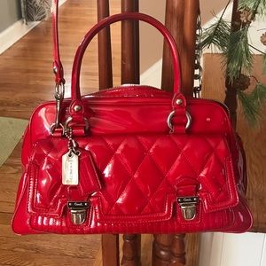 Large Red Patent Leather Coach Bag